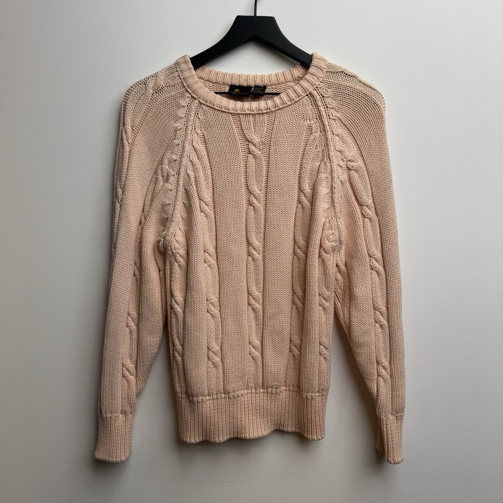 VTG Lizsport Sweater Sz Small Peach Heavy Cable Knit 100% Cotton Pullove Women's
